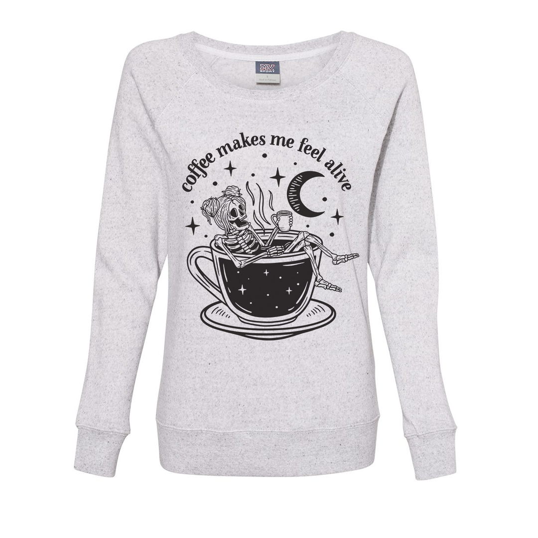 Coffee Makes Me Feel Alive Ash Wideneck Pullover | Black Ink