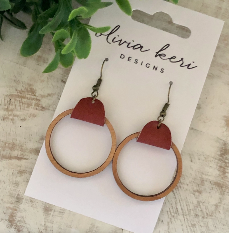 Rust Wood Hoops Earrings
