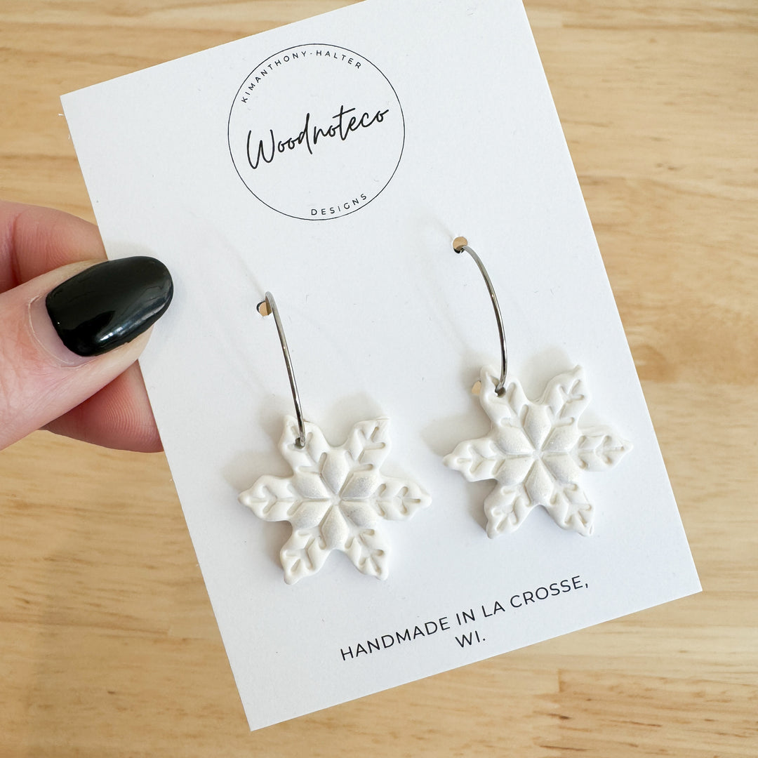 Shimmery Snowflake Clay Earrings | Featured Brand