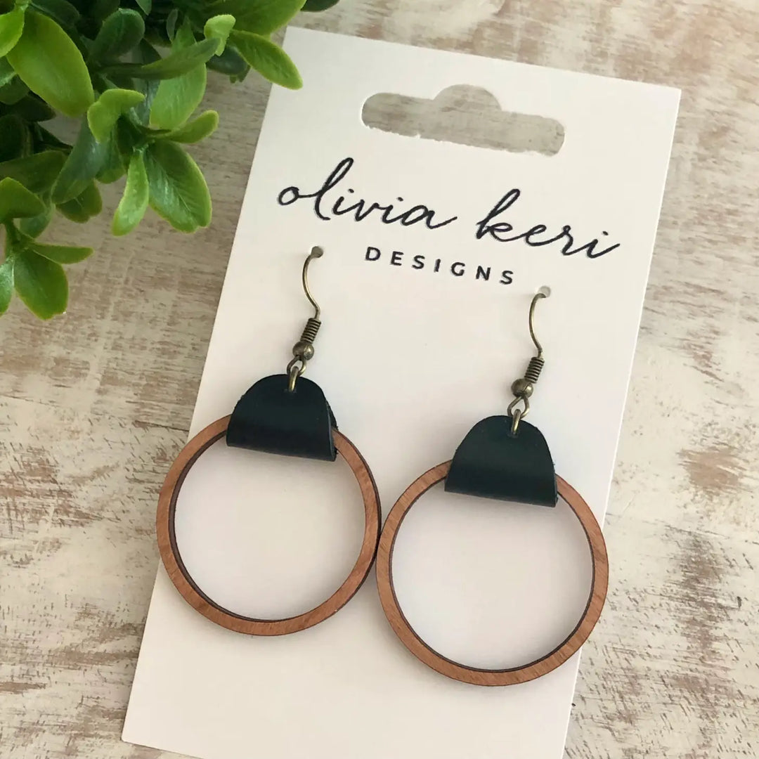 Black Wood Hoops Earrings