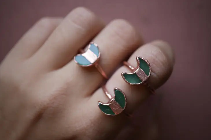 Green Aventurine Moon Copper Ring | Featured Brand