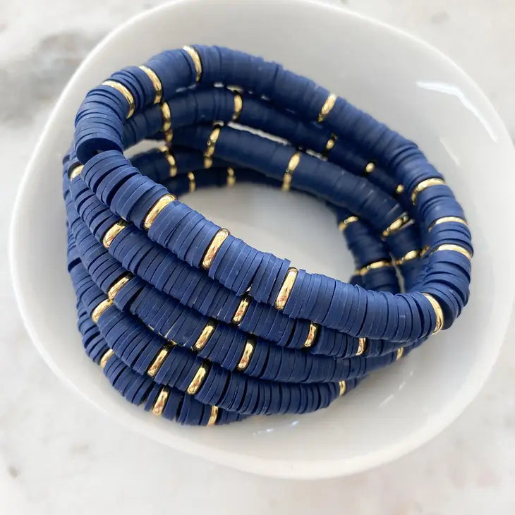 Navy Gold Disc Heishi Bracelet | Featured Brand
