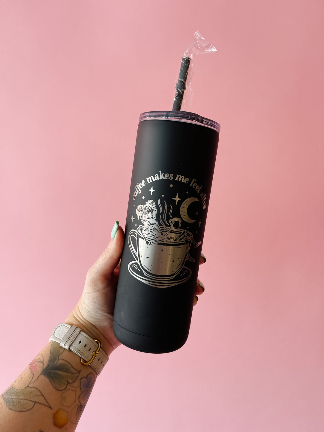 Coffee Makes Me Feel Alive Black 20 oz. Tumbler