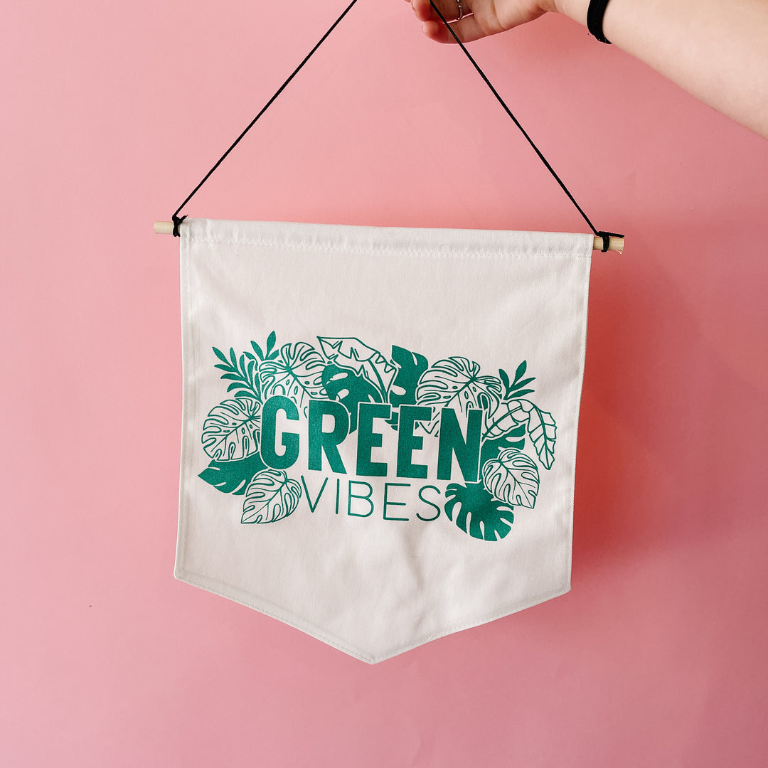 Green Vibes Natural Pennant Banner | Green Shimmer Ink