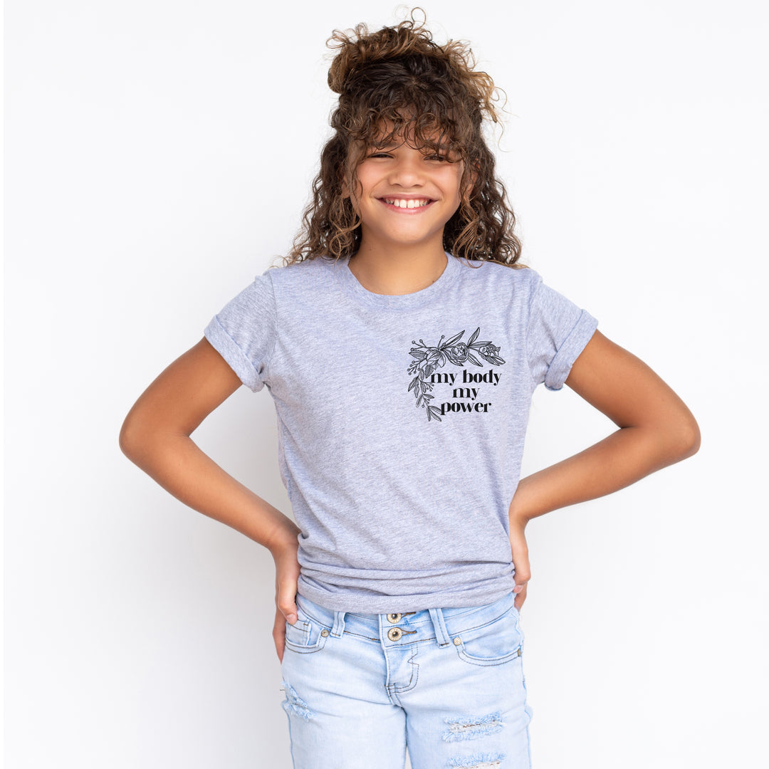 My Body My Power Gray Youth Tee | Black Ink