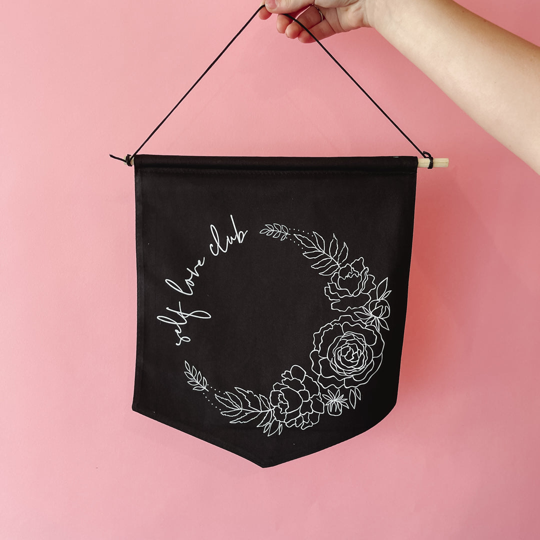 Self Love Club Black Pennant Banner | White Ink