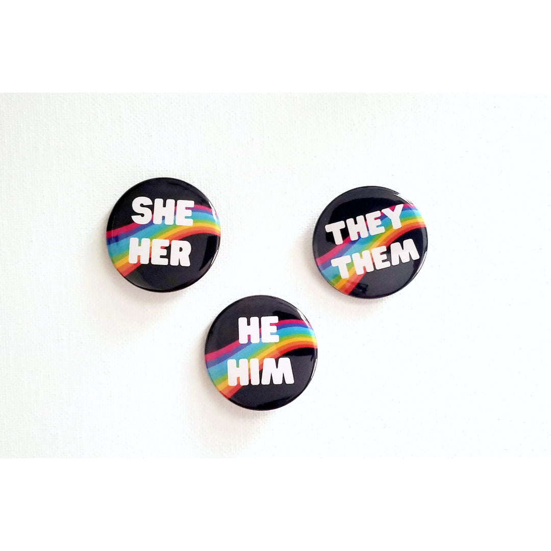 Rainbow Pronoun Pinback Button | Featured Brand