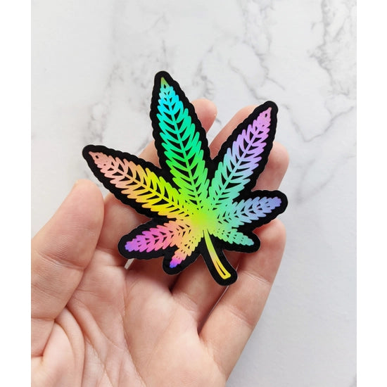 Cannabis Leaf Holographic Waterproof Sticker | Featured Brand