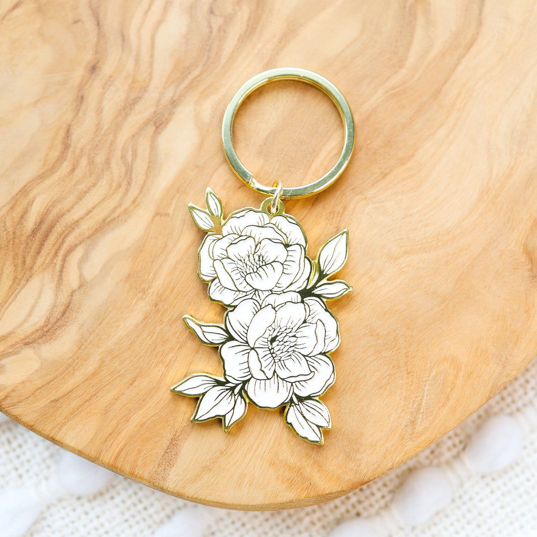 Line Drawn Peonies Metal Keychain | Featured Brand