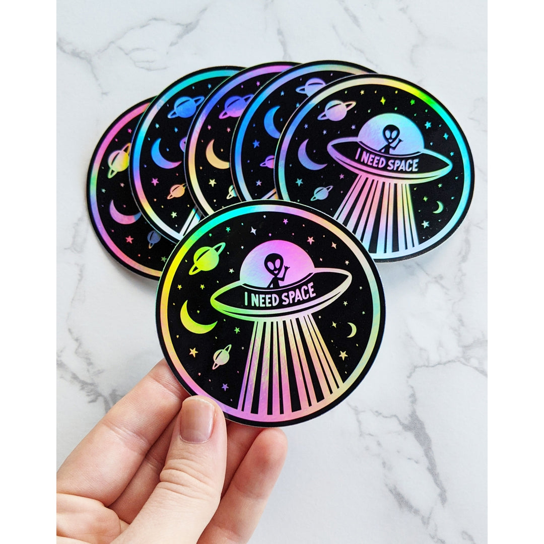 I Need Space Holographic Waterproof Sticker | Featured Brand