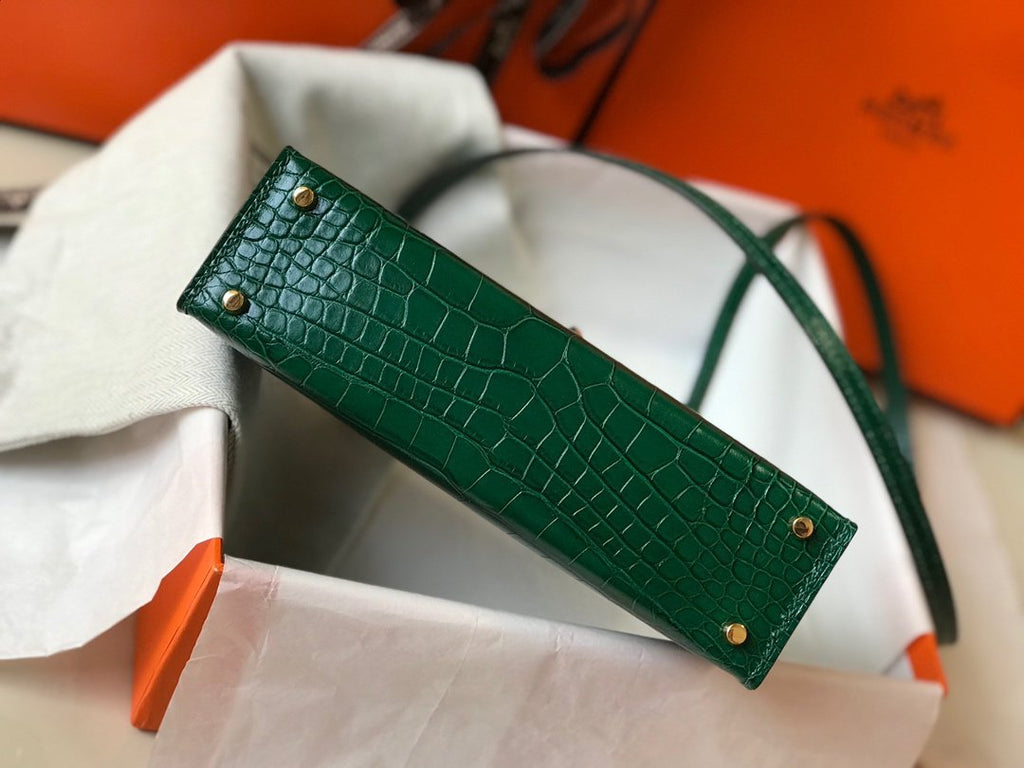 Hermes Mini Kelly 19 Green Crocodile Bag For Women, Women’s Handbags, Shoulder Bags 7.5in/19cm