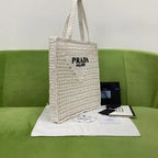 Prada Raffia Tote Bag White For Women, Women’s Bags 14.9in/38cm