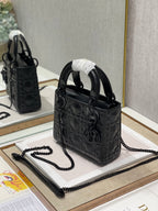 Christian Dior Lady Dior Bag Black Metal Hardware 17cm Black