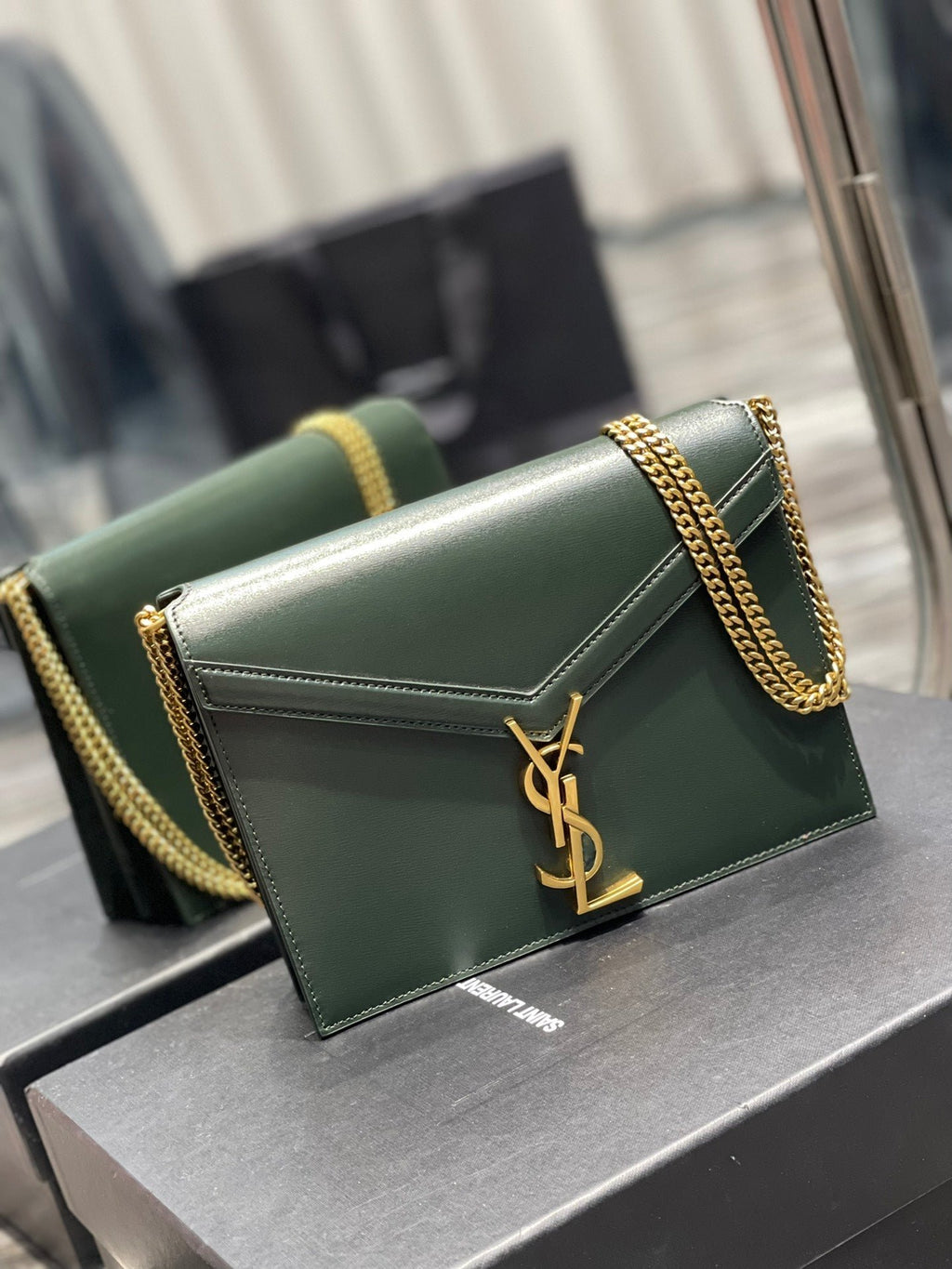 Saint Laurent Cassandra Medium Chain Bag In Grain De Poudre Embossed 22cm