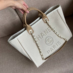 Chanel Deauville Tote 40cm Tweed Bag with Pearl Embroidery Spring/Summer Collection White