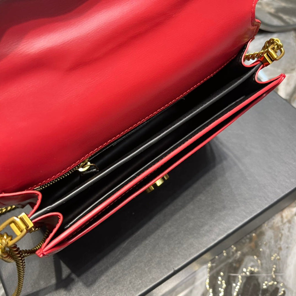 Saint Laurent Cassandra Medium Chain Bag In Grain De Poudre Embossed 22cm Red
