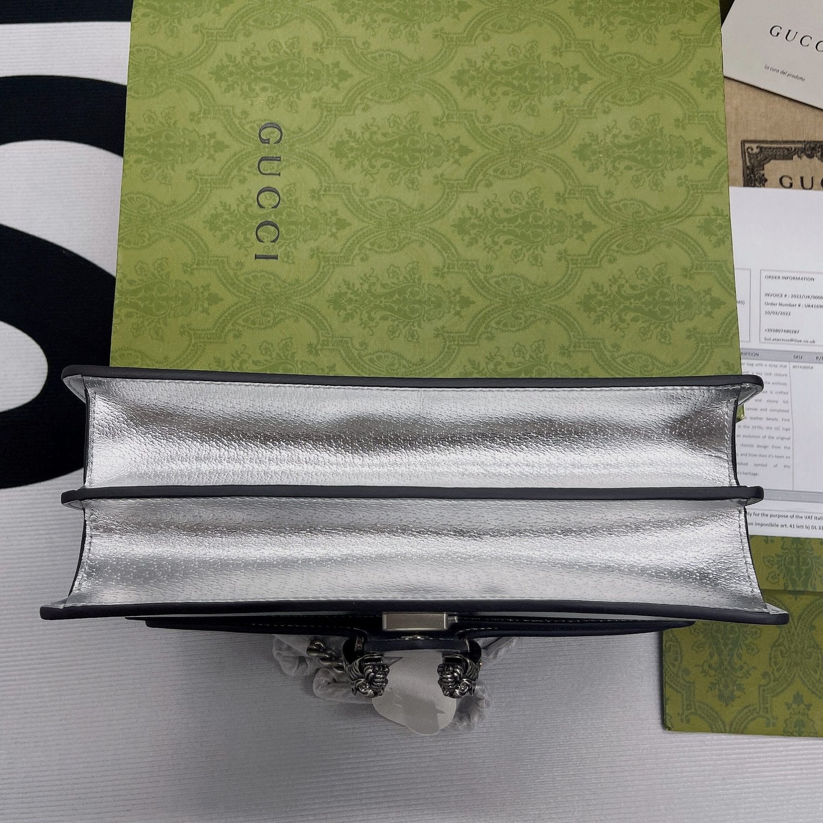 Gucci Dionysus Small Shoulder Bag Silver For Women, Women’s Bags 10in/26cm GG