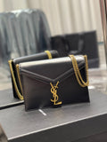 Saint Laurent Cassandra Medium Chain Bag In Grain De Poudre Embossed 22cm Black