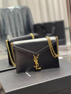 Saint Laurent Cassandra Medium Chain Bag In Grain De Poudre Embossed 22cm Black