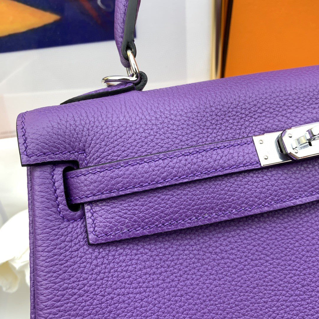 Hermes Kelly 25 Retourne Togo Purple Bag For Women, Women’s Handbags, Shoulder Bags 10in/25cm