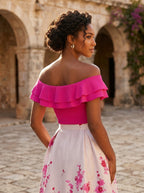 Elegant hot pink off-shoulder sweater for women