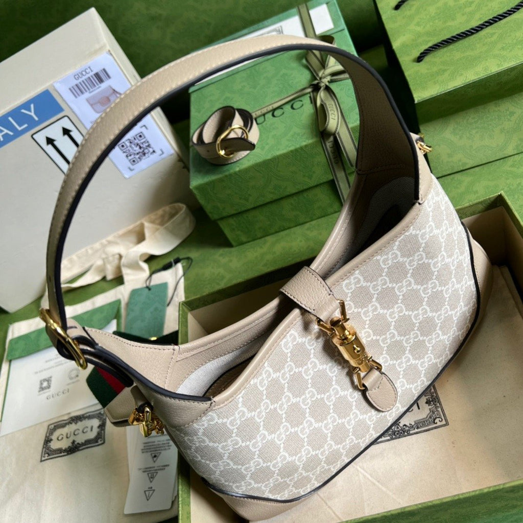 Gucci Jackie 1961 Small GG Shoulder Bag Beige For Women, Women’s Bags 11in/28cm