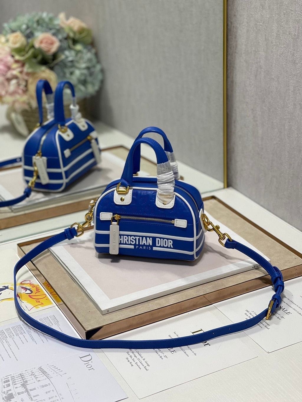 Christian Dior Mini Vibe Zip Bowling Bag 17cm Blue