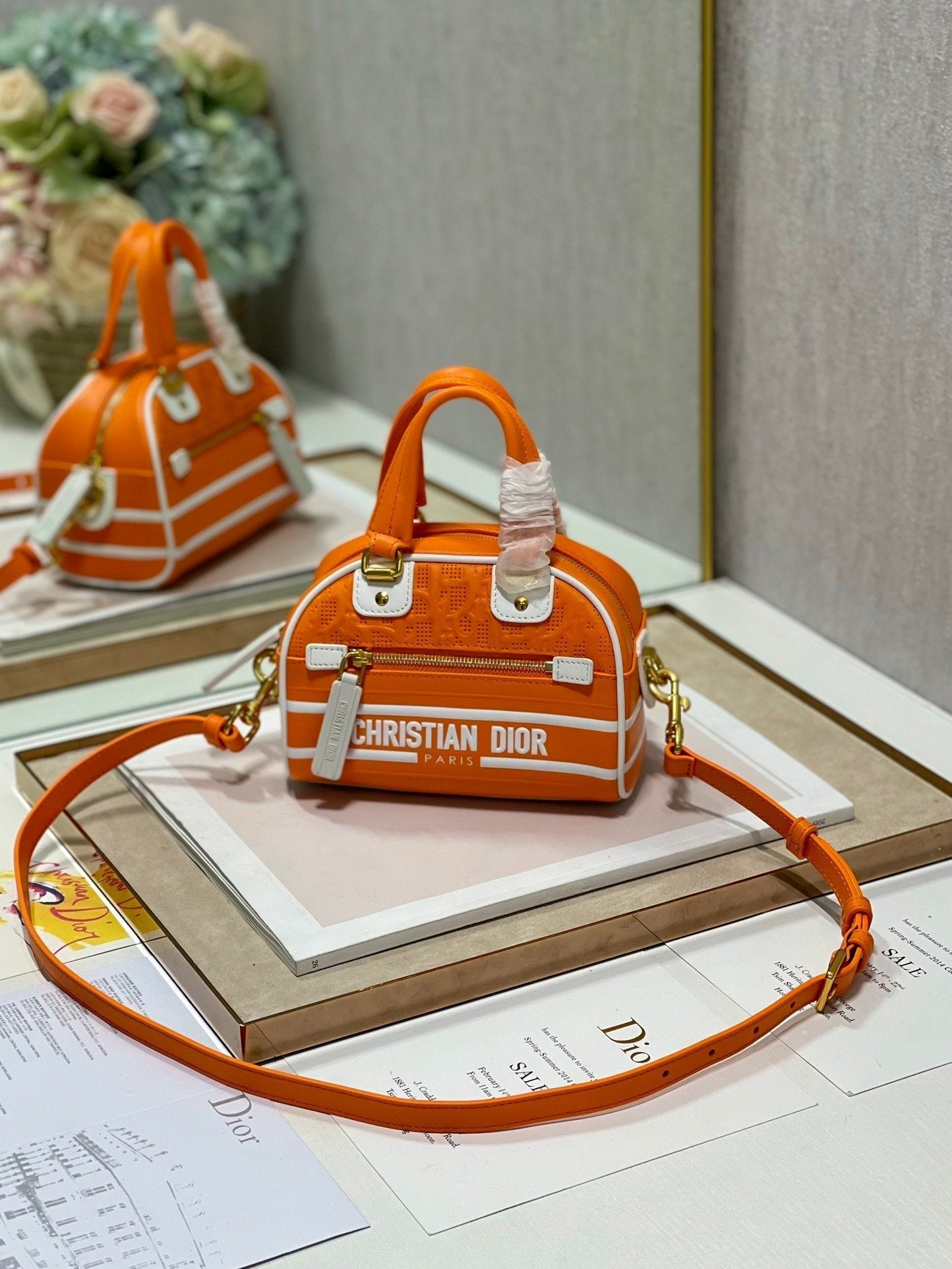 Christian Dior Mini Vibe Zip Bowling Bag 17cm Orange