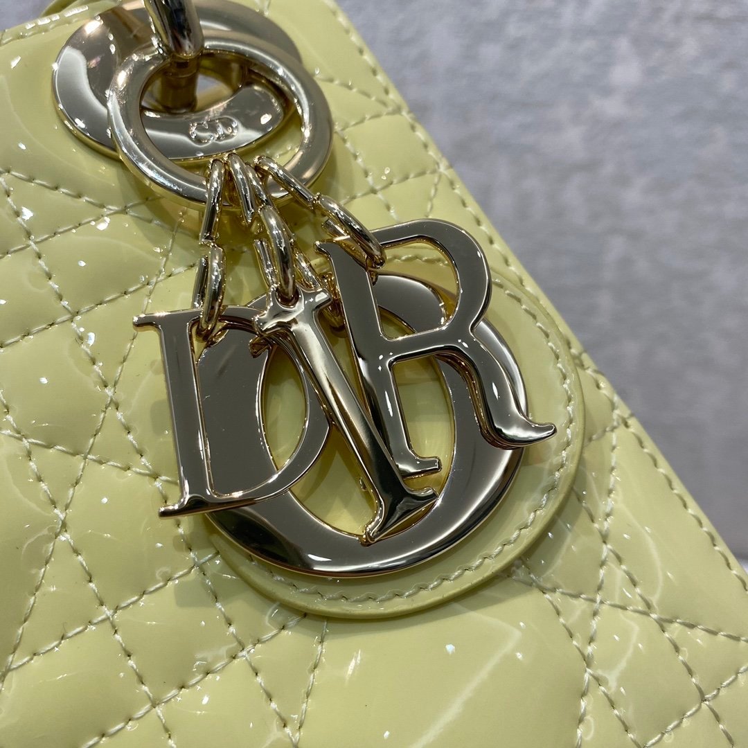 Christian Dior Lady Dior Bag Gold Hardware 17cm Yellow