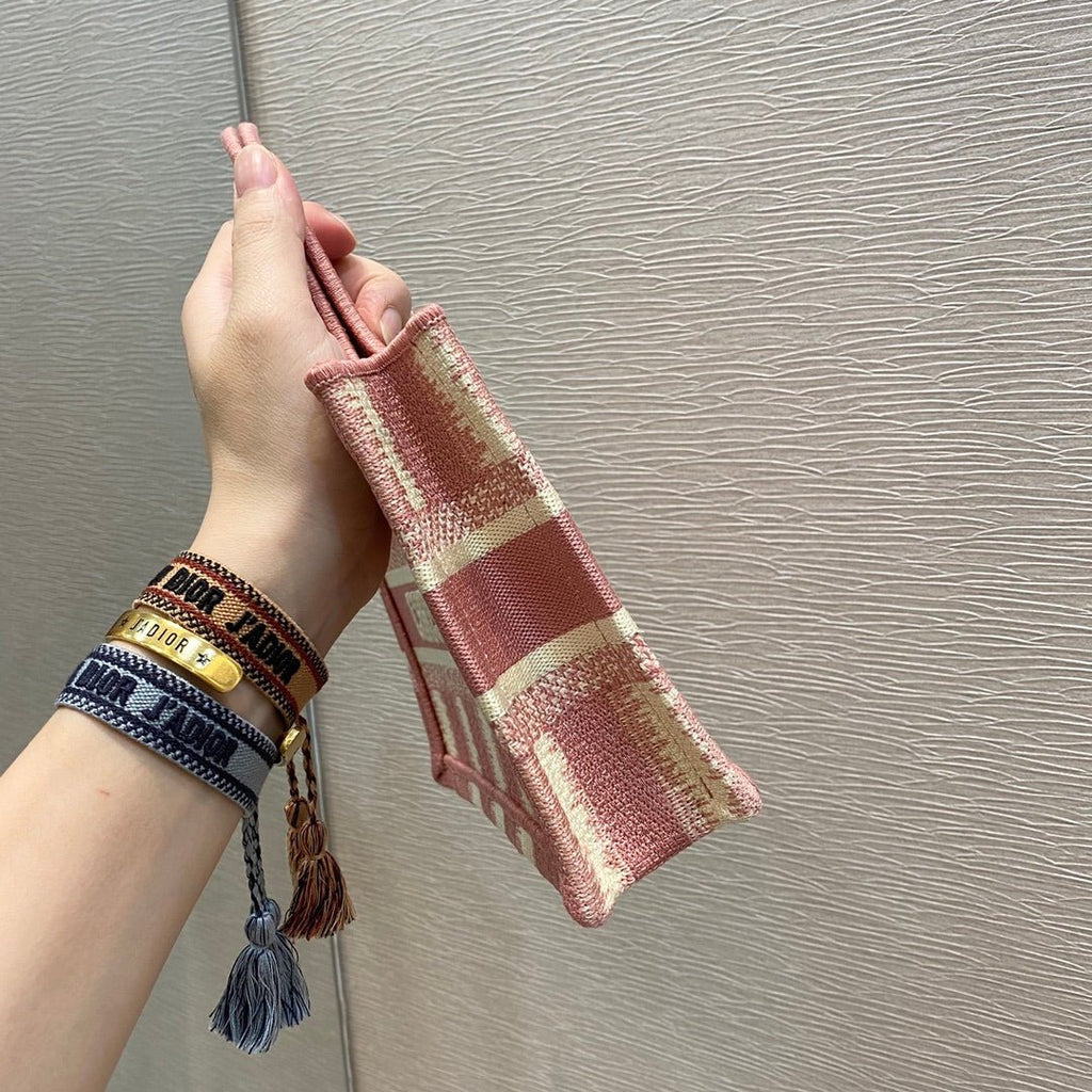 Christian Dior Pink Book Tote D-Stripes 23cm