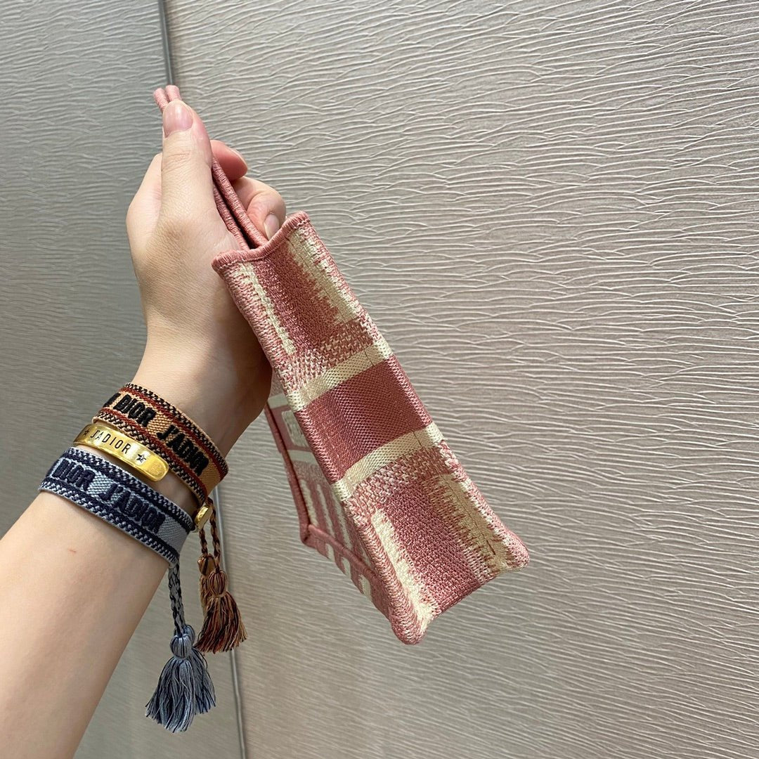 Christian Dior Pink Book Tote D-Stripes 23cm