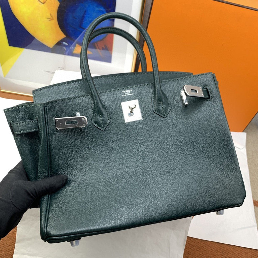 Hermes Birkin Nata Swift Dark Green For Women Silver Toned Hardware 11.8in/30cm