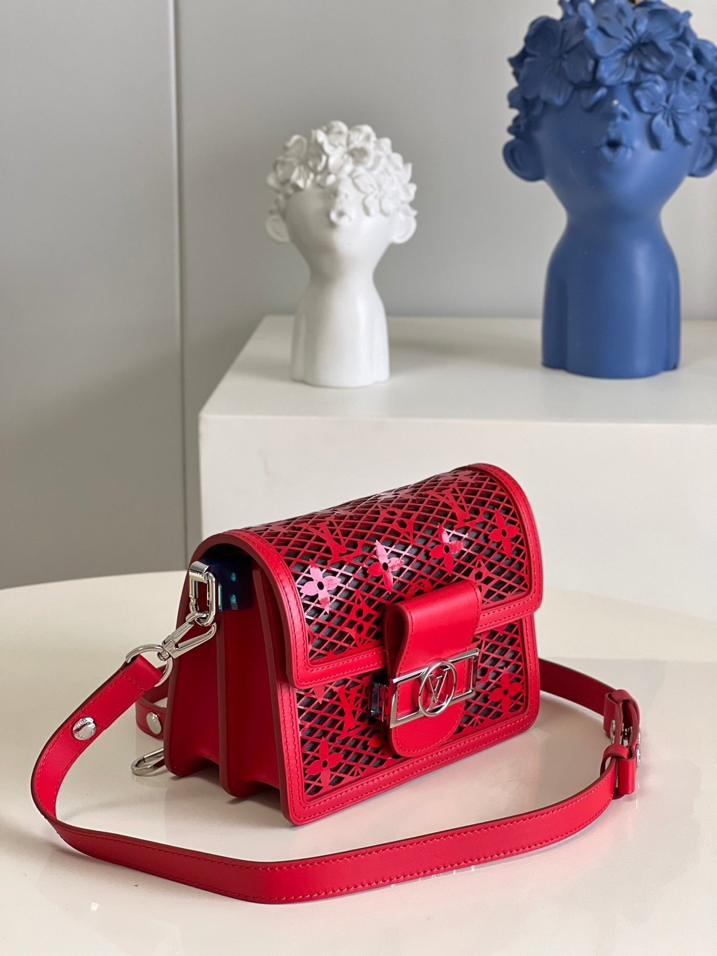Louis Vuitton Limited Dauphine MM Bags By Nicolas Ghesquière With Monogram Lace Red For Women 25cm