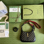 Gucci Jackie 1961 Small Shoulder Bag Black And Ivory GG Denim Jacquard For Women 11in/28cm