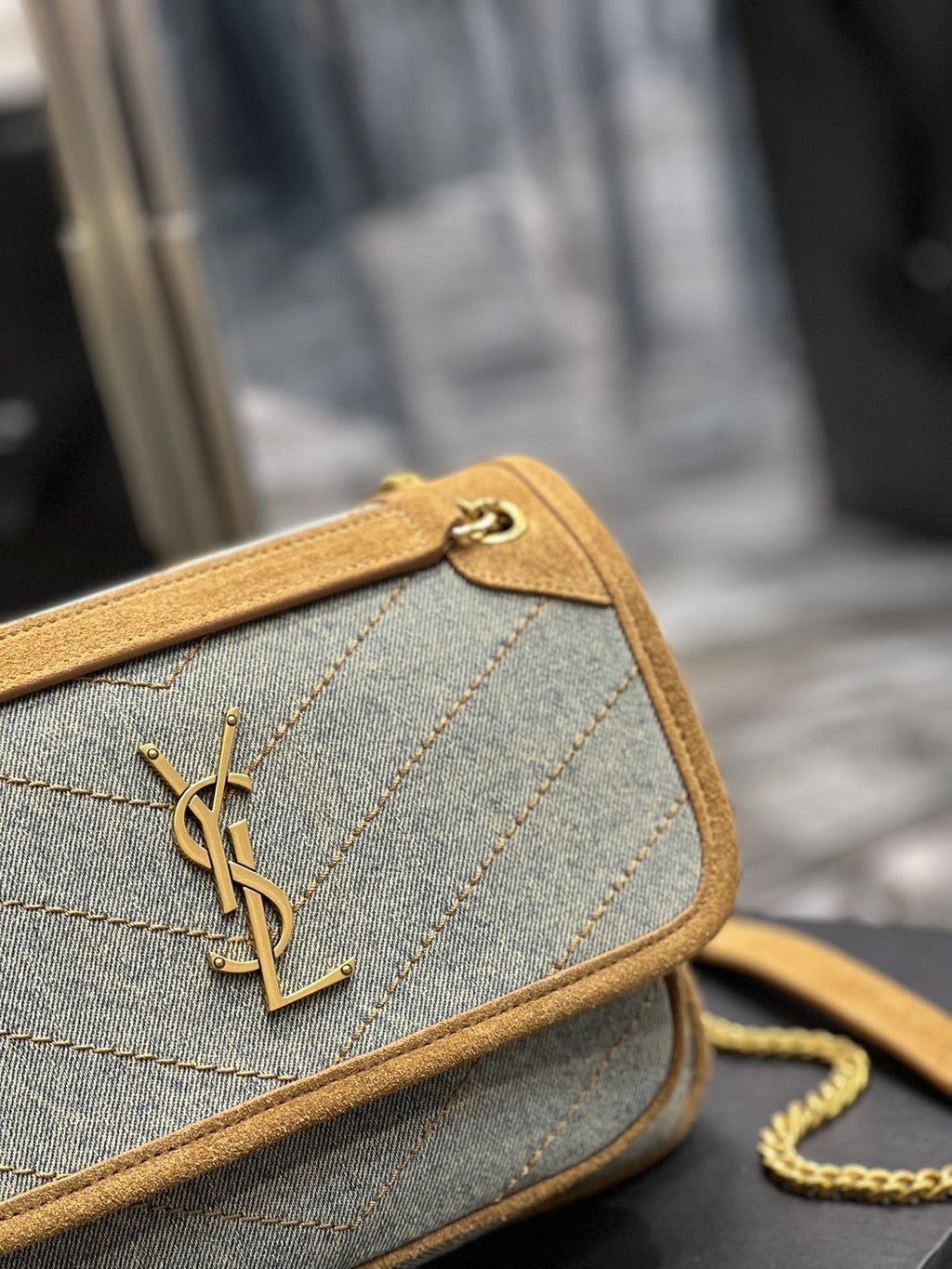 Saint Laurent Niki Mini Chain Bag In Canvas For Women 22cm YSL
