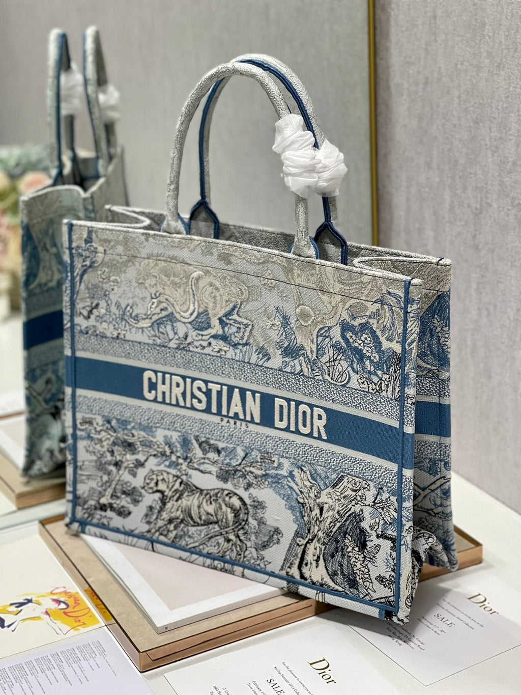 Christina Dior Book Tote Bag 41 cm Blue