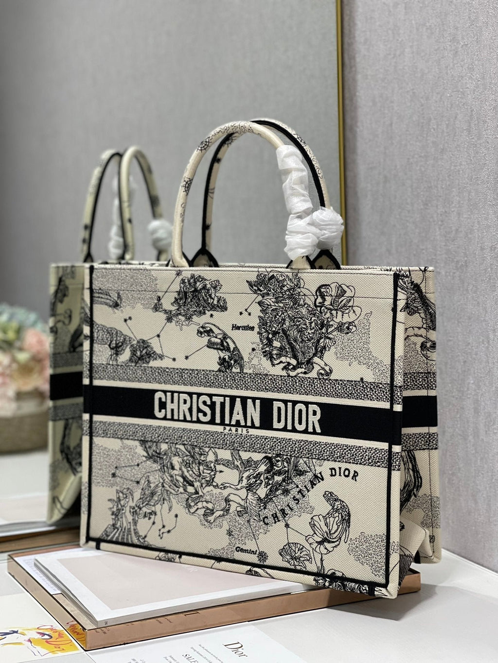 Christina Dior Book Tote Bag 41 cm Black/Beige