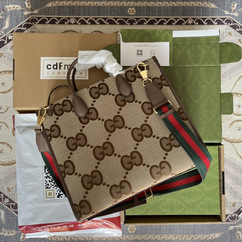 Gucci Tote Bag With Jumbo Camel And Ebony Jumbo GG Canvas For Women 14.6in/37cm ‎