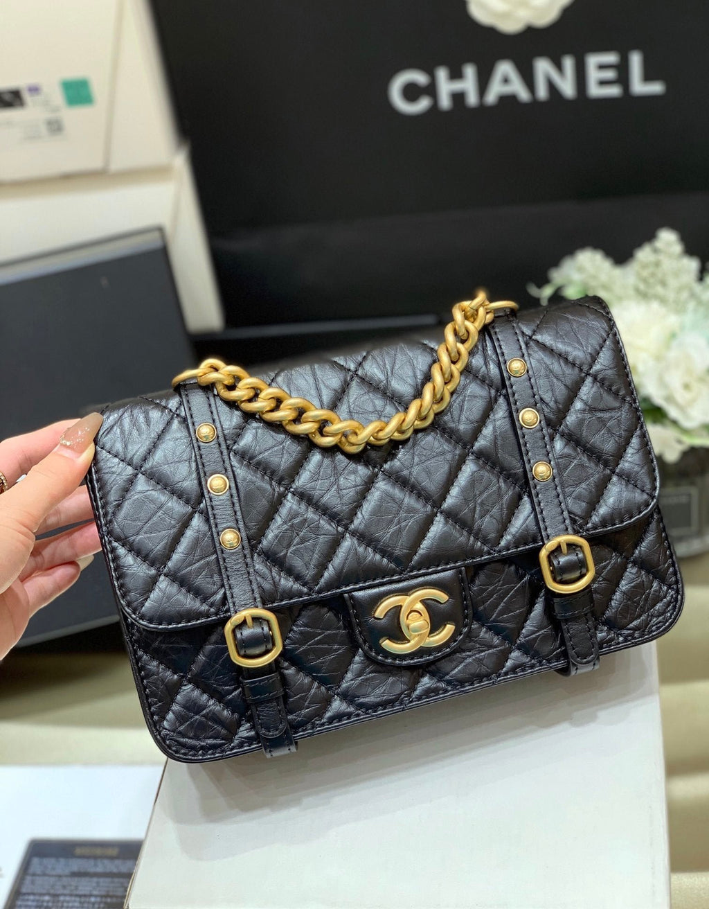 Chanel Co Co Shoulder Bag Gold Chain Black 25cm
