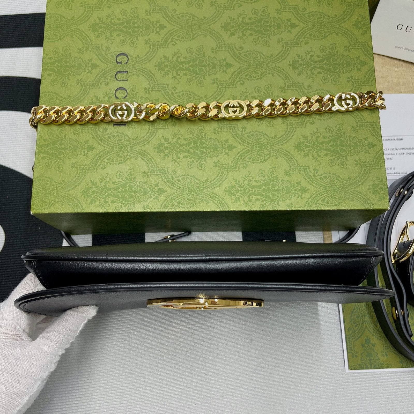 Gucci Blondie Shoulder Bag Black For Women, Women’s Bags 11in/28cm GG‎