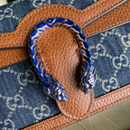 Gucci Dionysus Small Shoulder Bag Dark Blue And Ivory Eco Washed Organic GG Jacquard Deni For Women 11in/28cm