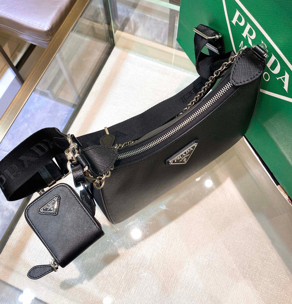 Prada Re-Edition 2005 Saffiano Leather Bag Black For Women, Women’s Bags 8.6in/22cm