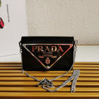 Prada Brushed Shoulder Bag Black For Women, Women’s Bags 6.7in/17cm