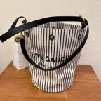 Saint Laurent Rive Gauche Bucket Bag In Striped Canvas For Women 30cm Black And White YSL 669299FAAE59583