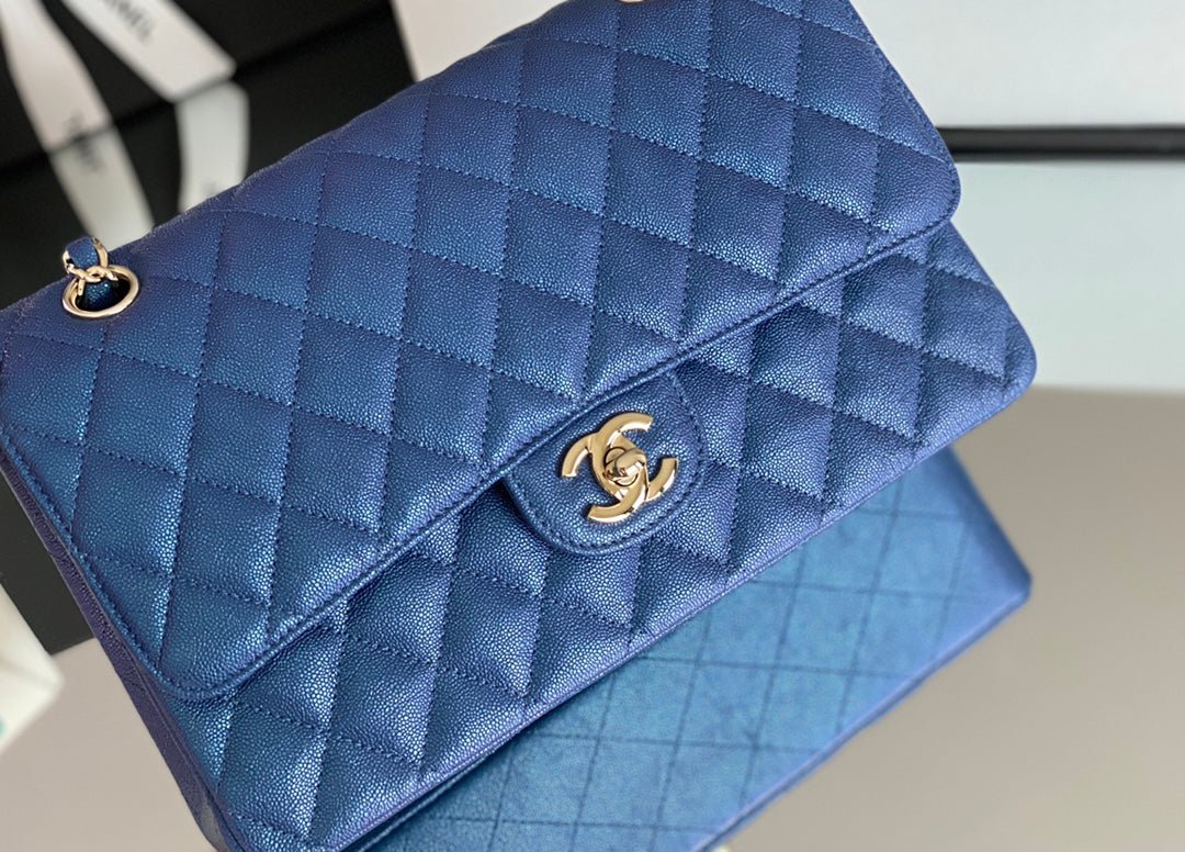 Chanel Classic Flapbag Silver Hardware 26cm Blue