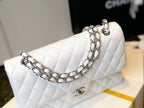 Chanel Classic Medium Flapbag Silver Hardware 26cm White