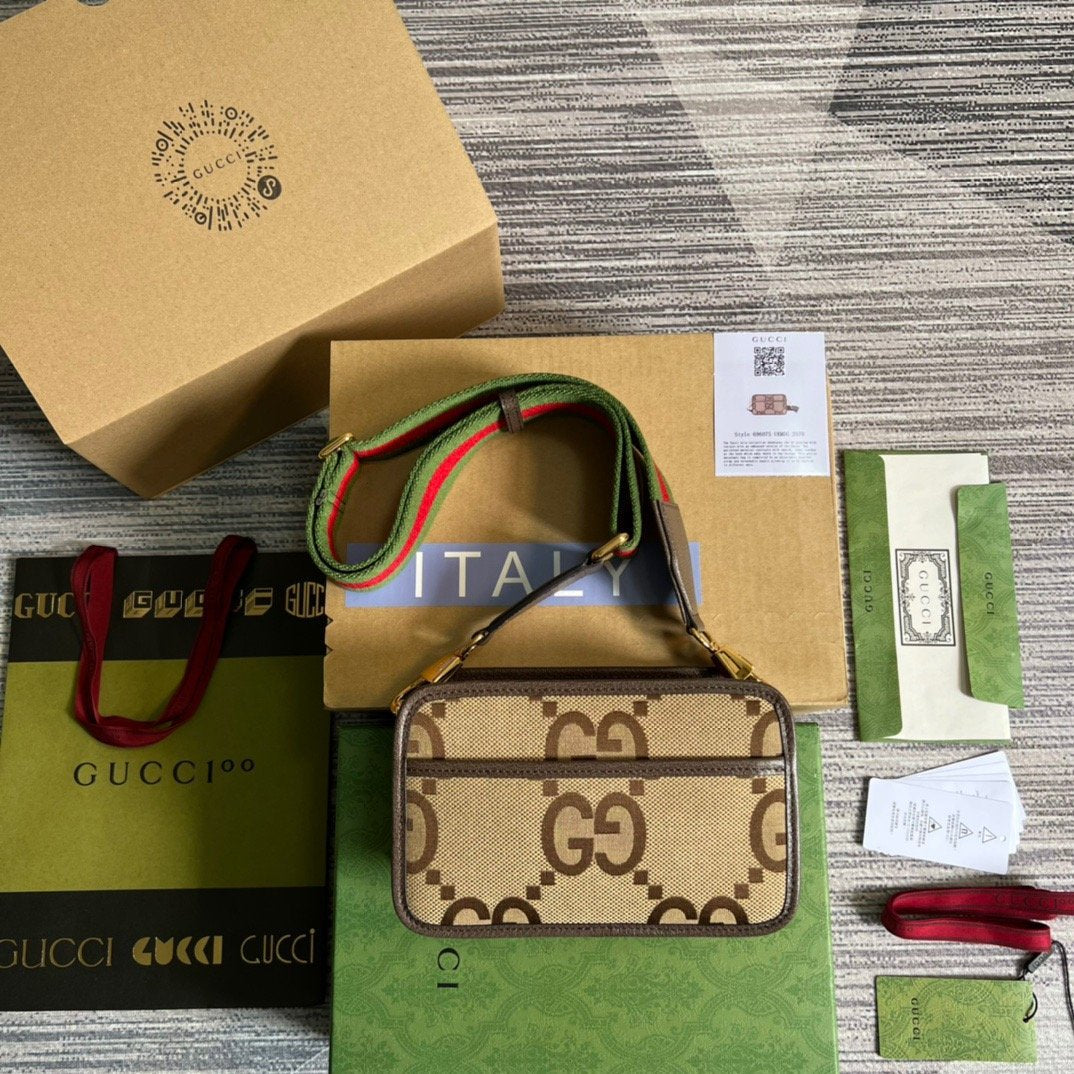 Gucci Jumbo GG Mini Bag Camel And Ebony Jumbo GG Canvas For Women 8.9in/22.5cm