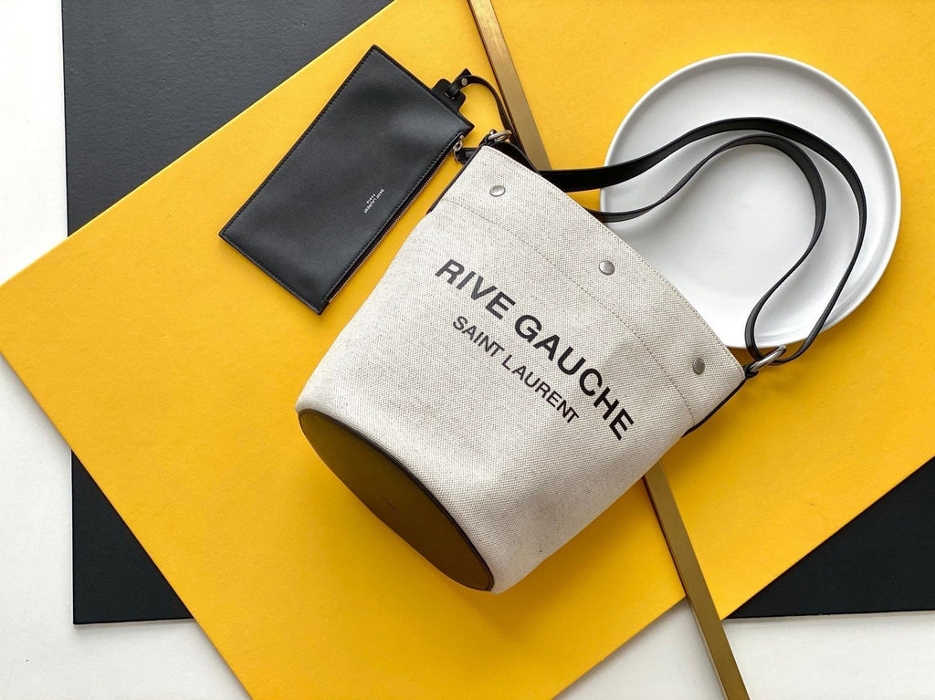 Saint Laurent Rive Gauche Bucket Bag With Black Strap 20cm