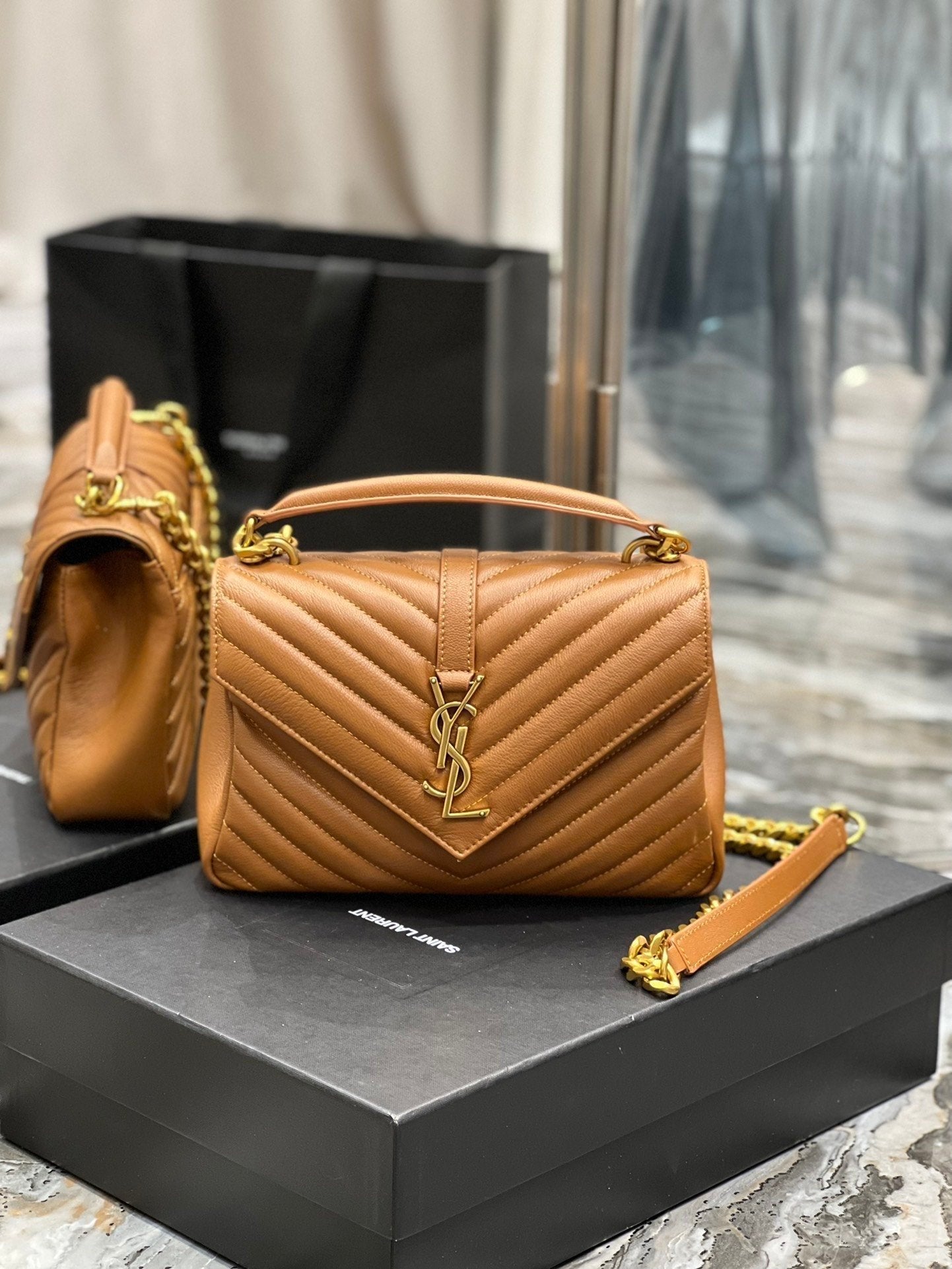 Saint Laurent College Medium Chain Bag With Gold Hardware 24cm