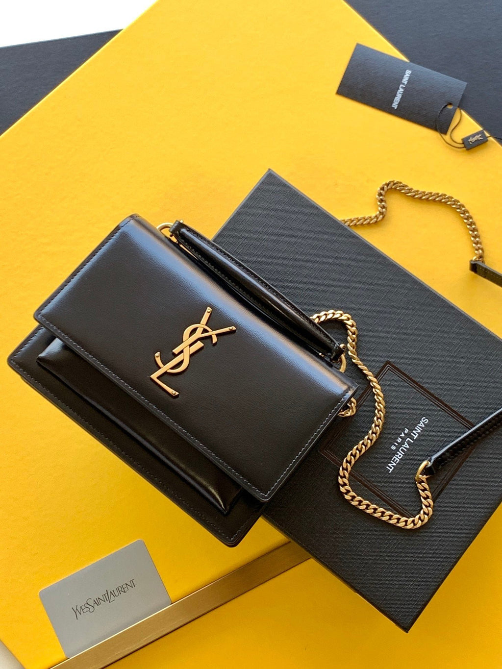 Saint Laurent Sunset Chain Bag With Gold Hardware 19cm